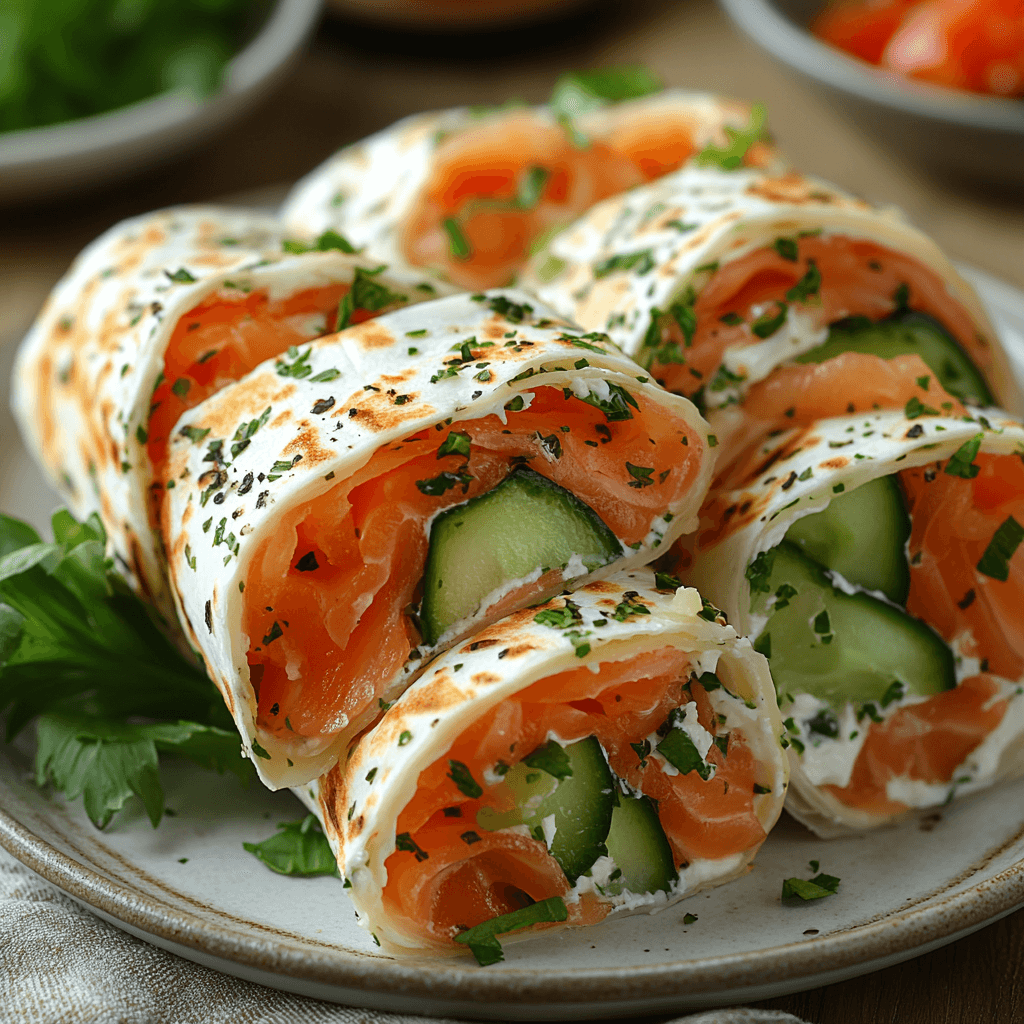 Wraps au fromage frais, concombres et saumon fumé : un délice à essayer !
