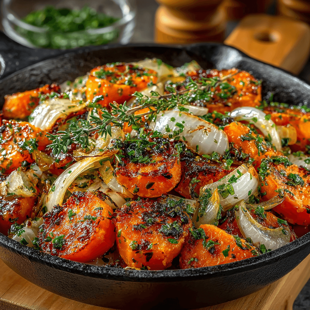 Poêlée de Patates Douces Sautées aux Oignons, Ail et Thym : Découvrez cette recette délicieuse !