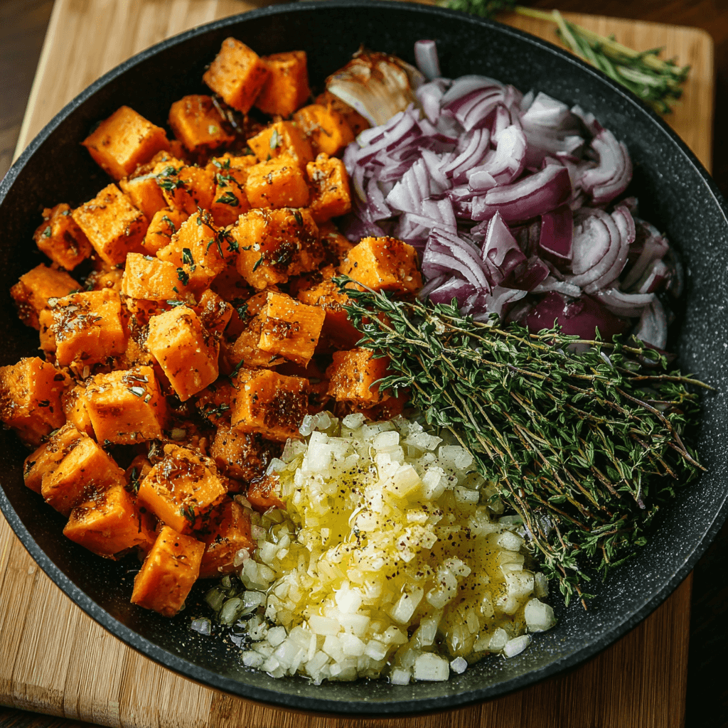 Poêlée de Patates Douces Sautées aux Oignons, Ail et Thym : Découvrez cette recette délicieuse !