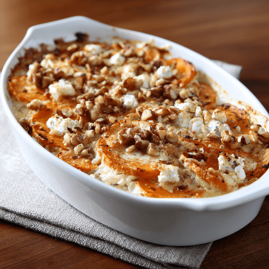 Gratin de patates douces au chèvre et noisettes : un délice crémeux à découvrir !