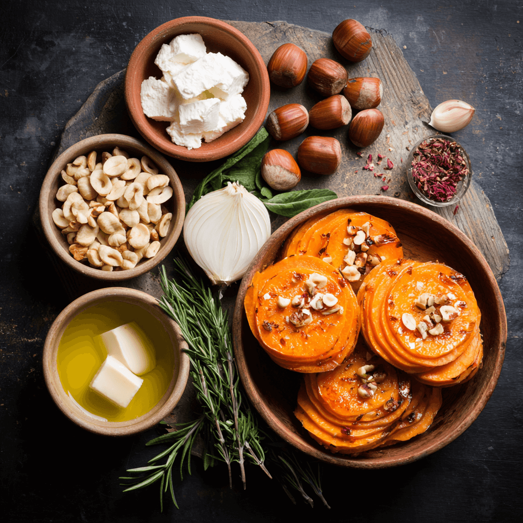 Gratin de patates douces au chèvre et noisettes : un délice crémeux à découvrir !