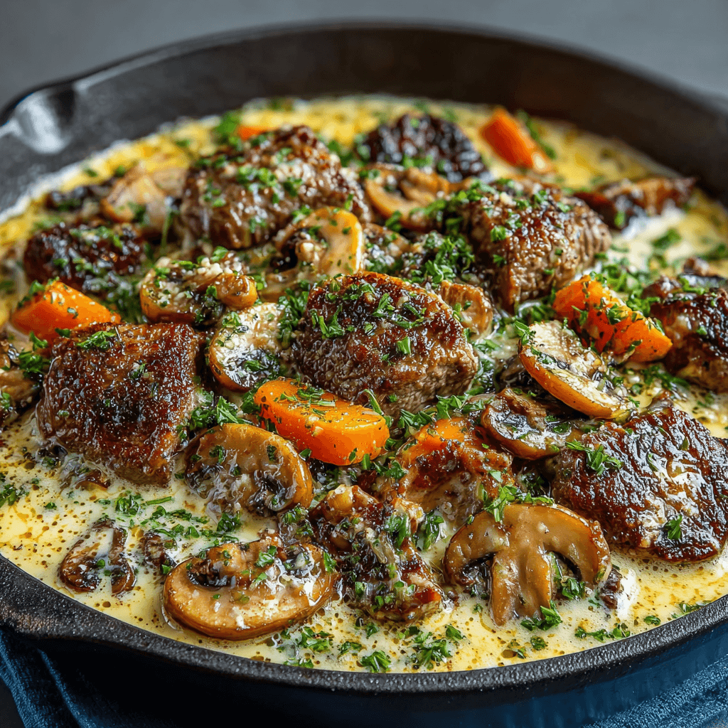 Poêlée de Boeuf Crémeuse aux Champignons et Carottes : savourez cette recette délicieuse !