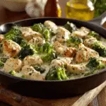 Poêlée de poulet crémeux à l'ail et au brocoli : savourez un plat rapide et délicieux !
