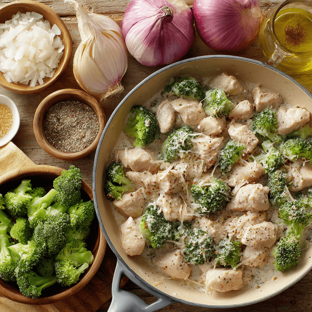 Poêlée de poulet crémeux à l'ail et au brocoli : savourez un plat rapide et délicieux !