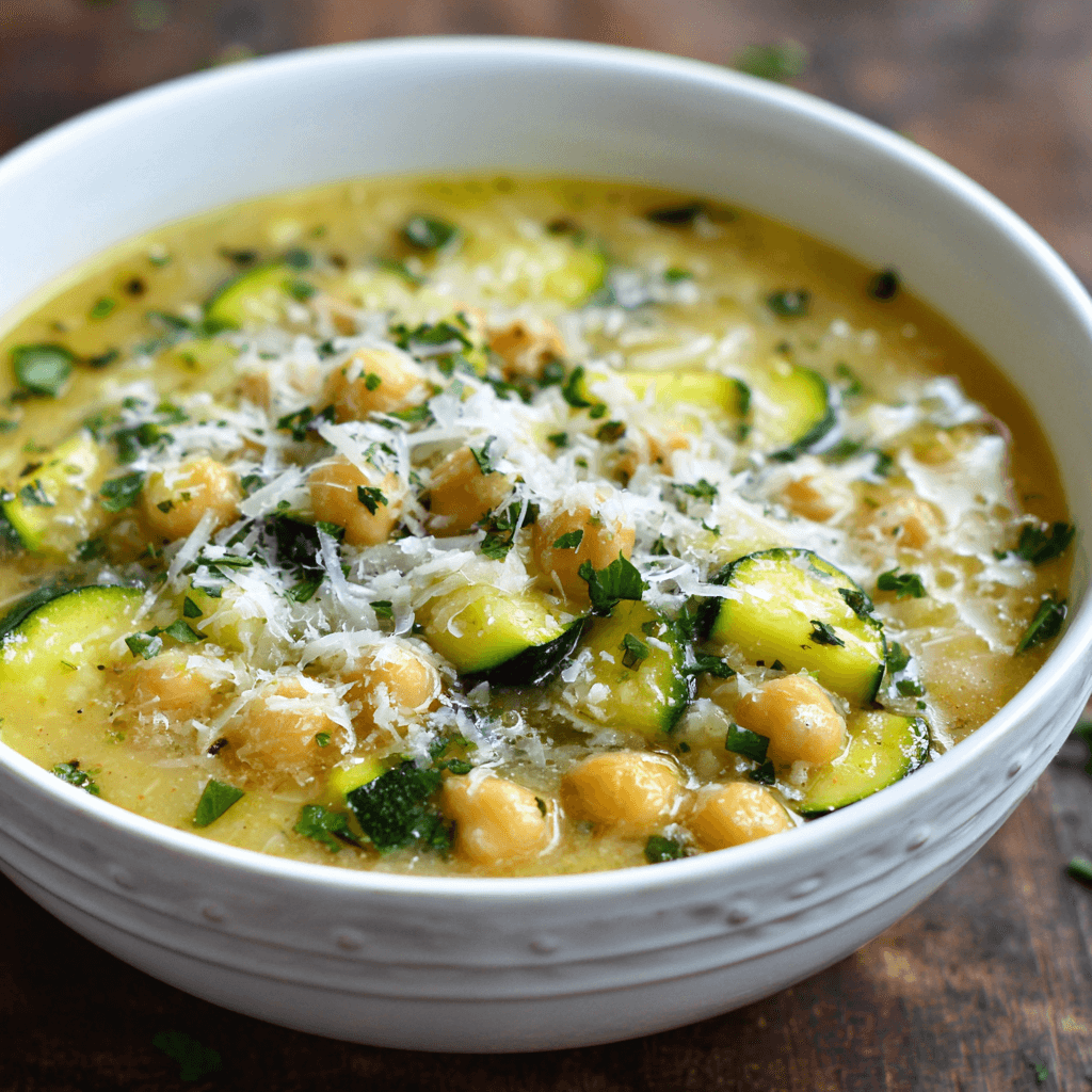 Soupe de courgettes, pois-chiche et parmesan délicieuse à découvrir !