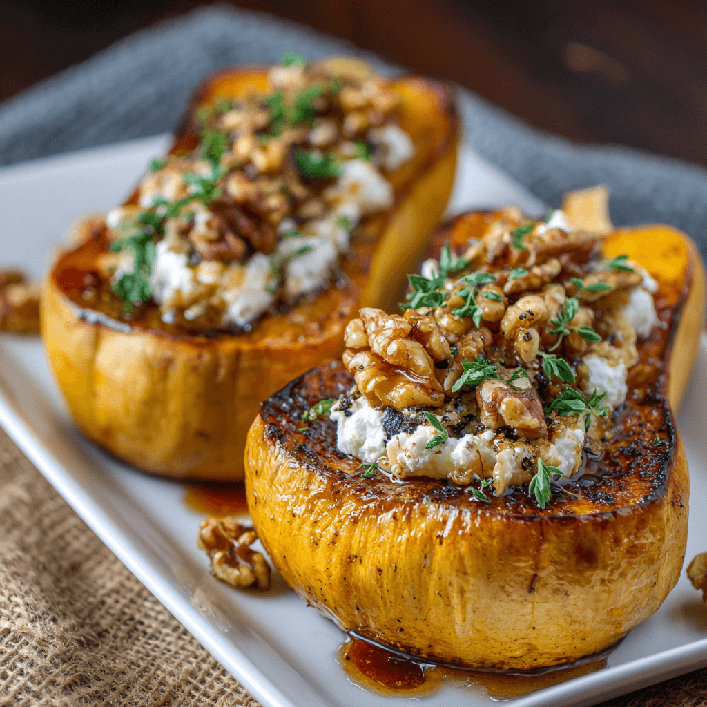 Délice d'Automne Courges Butternut Farcies au Chèvre, Noix et Miel : Une recette exquise à découvrir !