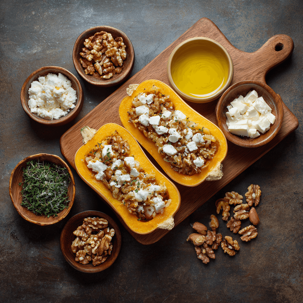 Délice d'Automne Courges Butternut Farcies au Chèvre, Noix et Miel : Une recette exquise à découvrir !