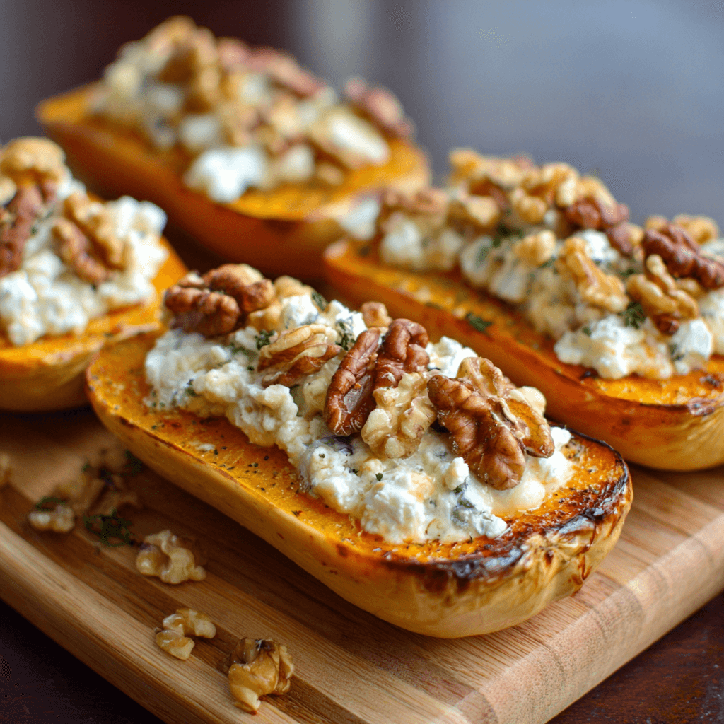 Délice d'Automne Courges Butternut Farcies au Chèvre, Noix et Miel : Une recette exquise à découvrir !
