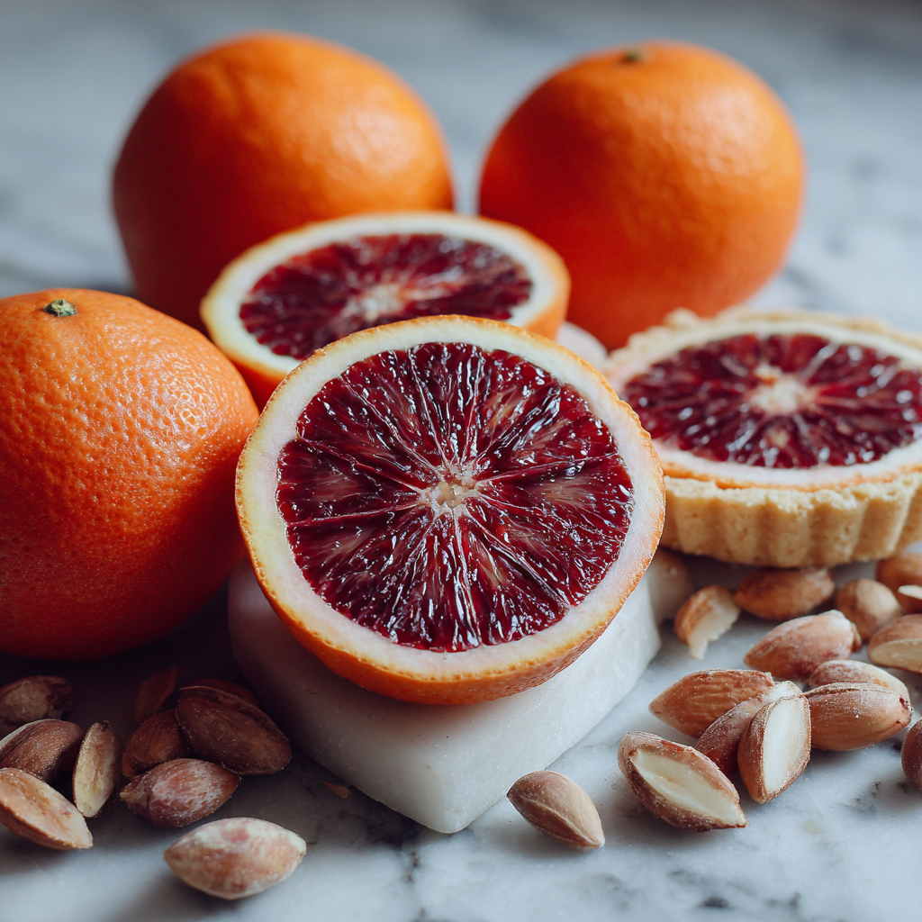 Tarte à l'orange sanguine et croûte aux amandes : découvrez la recette délicieuse !