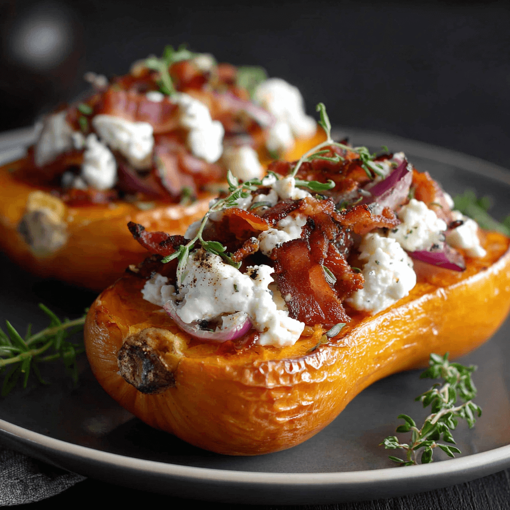 Recette de Butternut Farcie aux Lardons de boeuf et au Chèvre Fondant