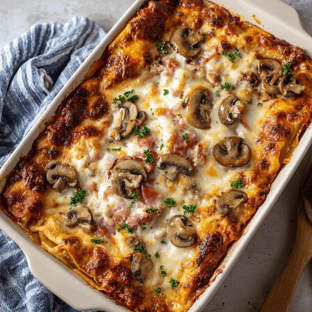 Lasagnes Faciles aux Champignons, Jambon de boeuf et Fromage : un plat irrésistible à essayer !