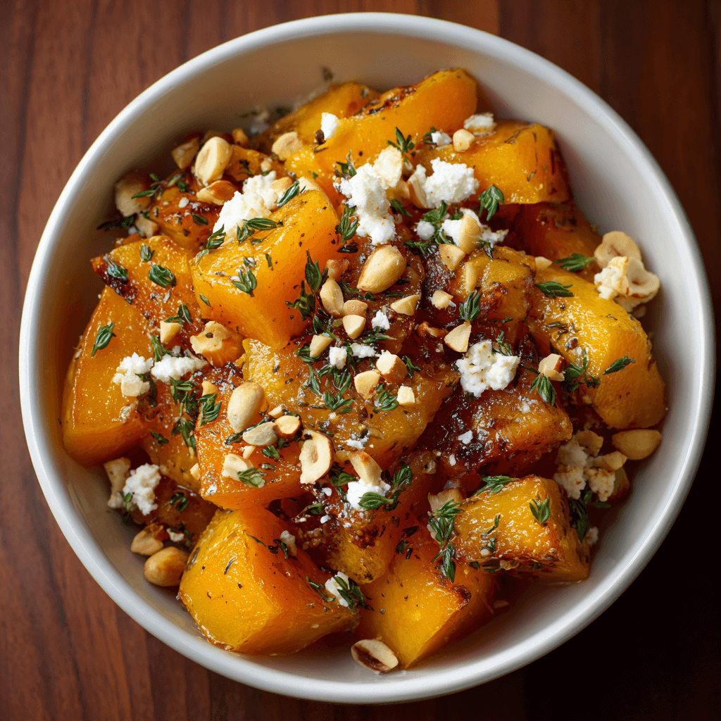 Butternut Rôti au Miel, Thym, Feta & Noisettes : Découvrez la recette délicieuse à essayer cet automne!