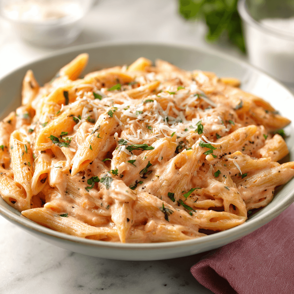Pâtes à la sauce rose bien crémeuse : découvrez la recette facile !