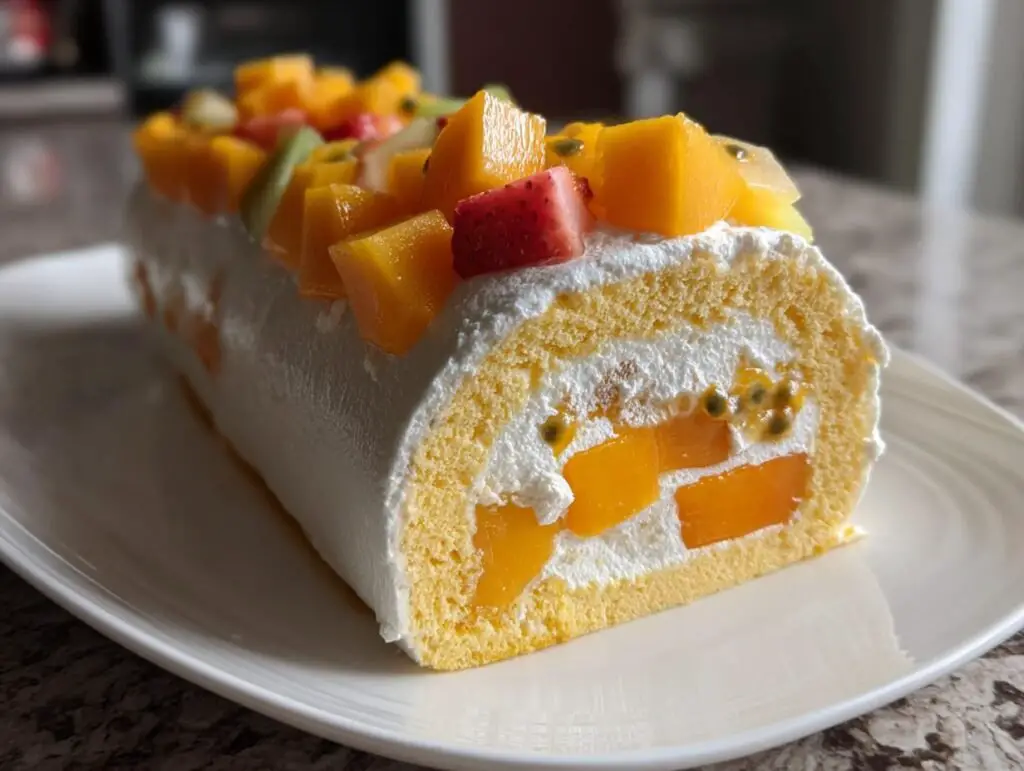 Bûche Exotique Mangue & Passion, Dessert Frais pour Fête
