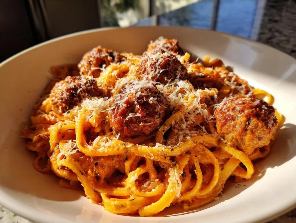 Pâtes crémeuses aux boulettes de viande cajun