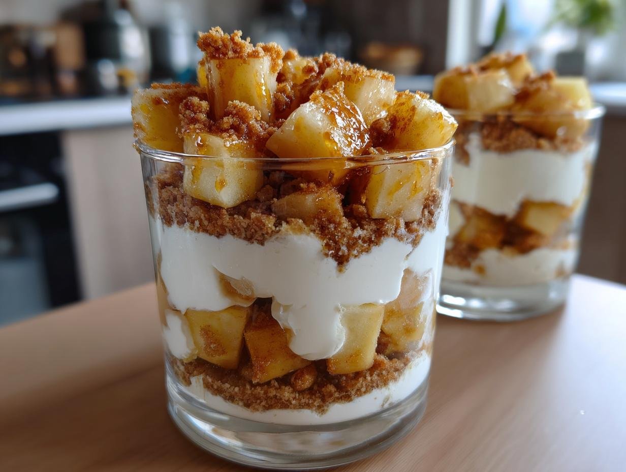 Recette de verrines de fromage blanc aux pommes caramélisées et spéculoos